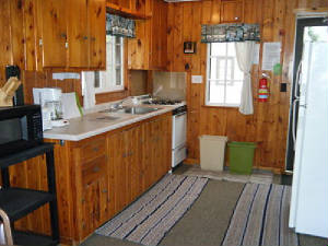 Cabin 2 Kitchen stocked with dishes, pots/pans, coffee maker, microwave and full size appliances