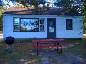 Outside of Cabin #3 with BBQ grill and picnic table